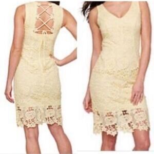 Premier Amour‎ Butter Yellow Lace Easter Cocktail Dress Womens Size 16 JC Penney